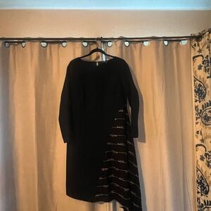 Chic Black Midi Dress with Patterned Detail